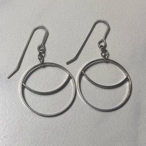 Crescent‎ moon circle hook drop earrings sterling silver 925